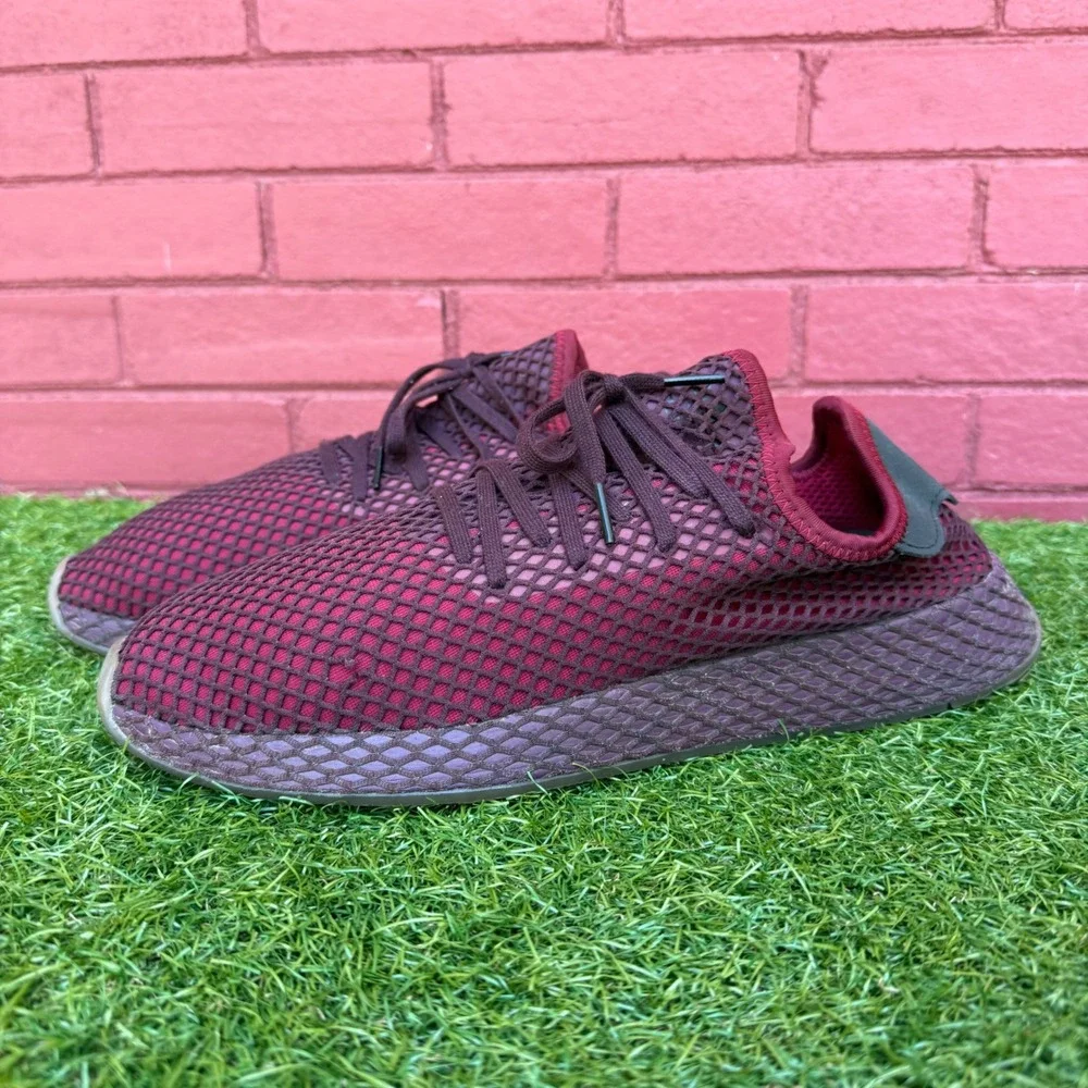 Adidas‎ Deerupt Runner Men Burgundy Mesh Athletic Lace Up Sneakers Size 14